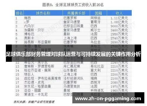 足球俱乐部财务管理对球队运营与可持续发展的关键作用分析 足球俱乐部财务管理对球队运营与可持续发展的关键作用分析