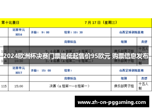 2024欧洲杯决赛门票最低起售价95欧元 购票信息发布