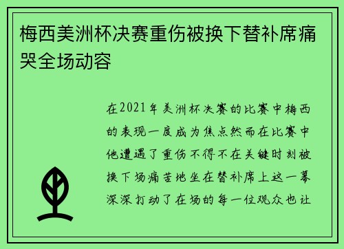 梅西美洲杯决赛重伤被换下替补席痛哭全场动容